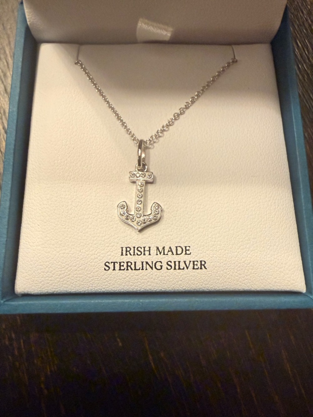 Ocean Sterling Silver Anchor Necklace with Austrian Crystals